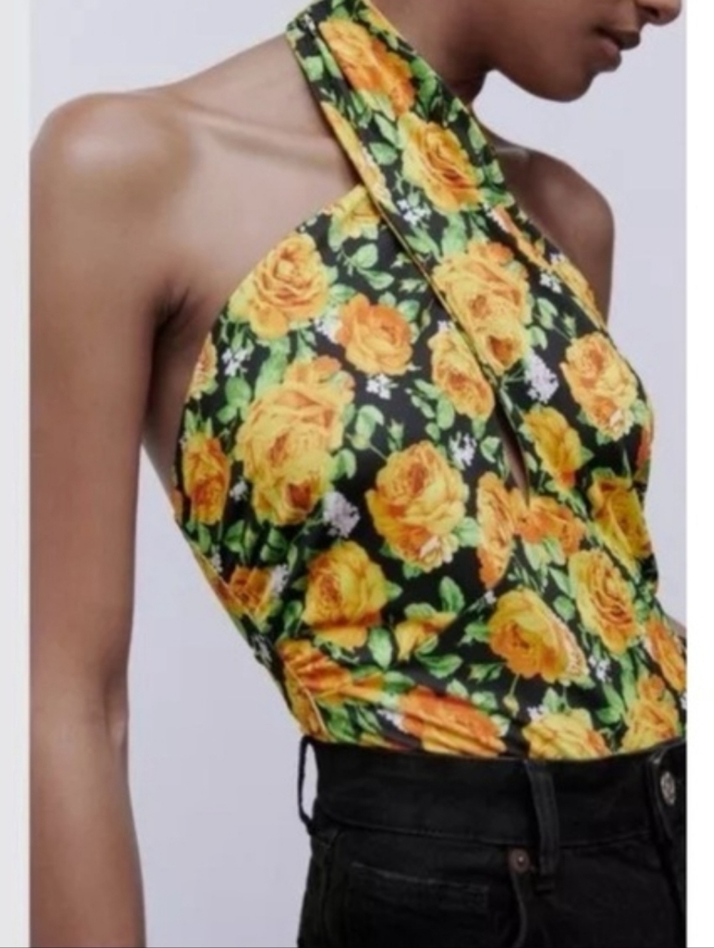 Zara Black Floral Hooded Bodysuit with Yellow Roses - Picture 9 of 10